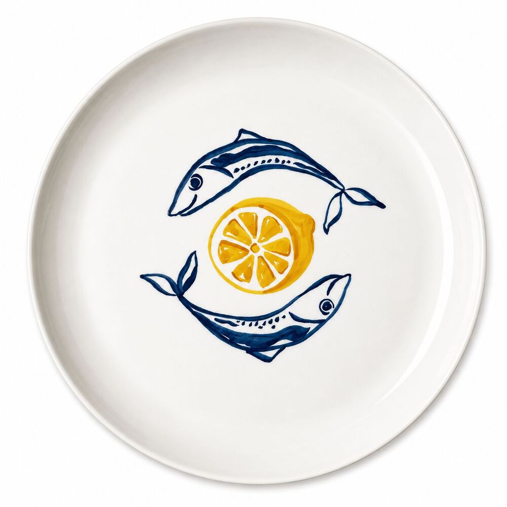 Tommy Bahama Fish Lemons Melamine 8.5" Plates Salad Lunch Set of 4 Beach Summer